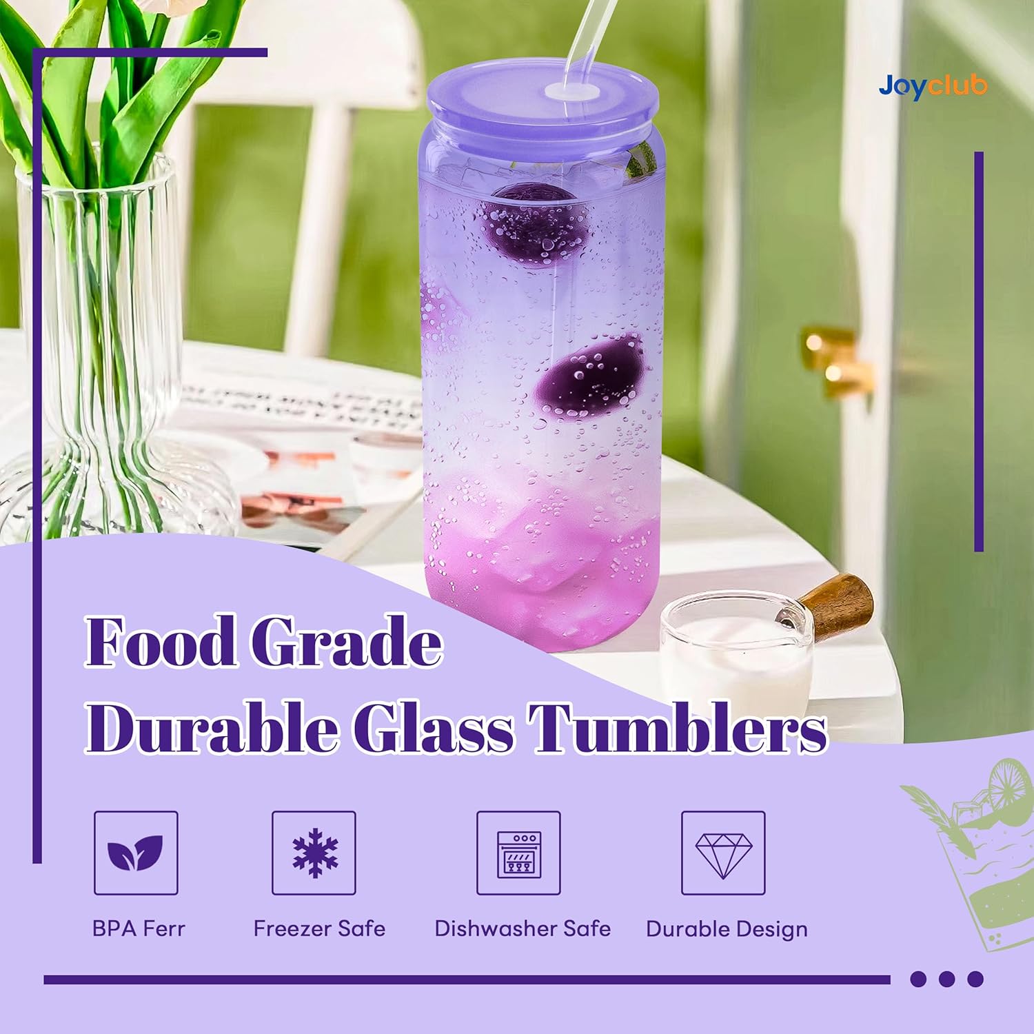20oz Glass Cups with Acrylic Lids (Gradient Color Top)