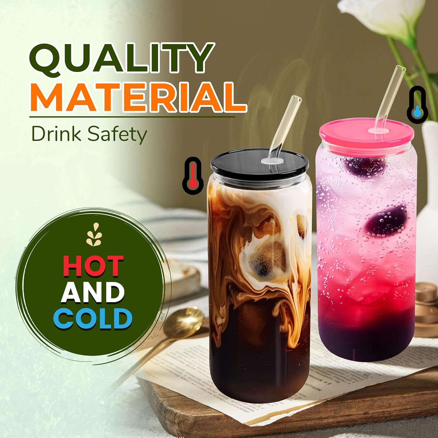 20oz Glass Cups with Acrylic Lids (Clear)